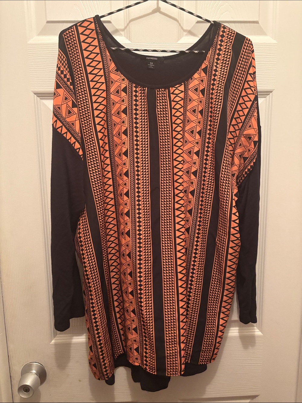 Express Black and Orange Tribal Stripe Long Sleeve Top